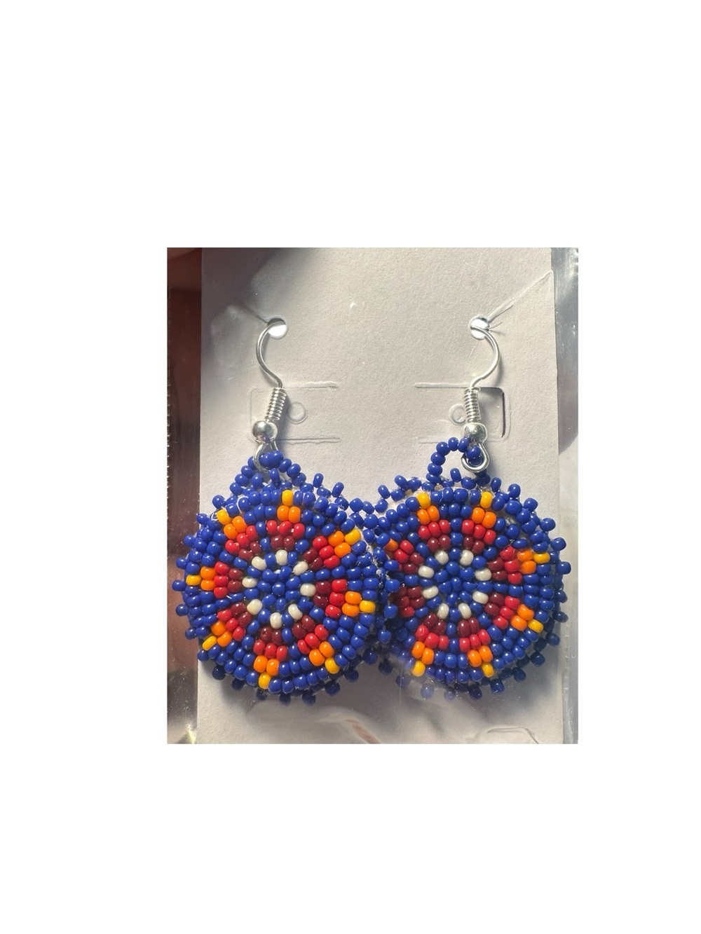 Handcrafted Blue Beaded Sunburst Drop Earrings